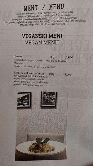 Vegan menu at Rivijera in Budva