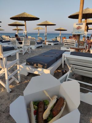 Vegan hot dog, July 2021 at Nissi Beach Cafe in Kos