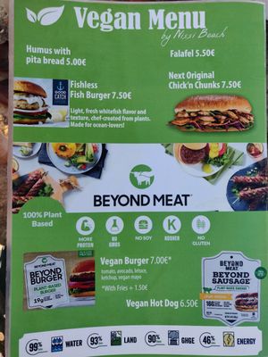 Vegan menu, July 2021 at Nissi Beach Cafe in Kos