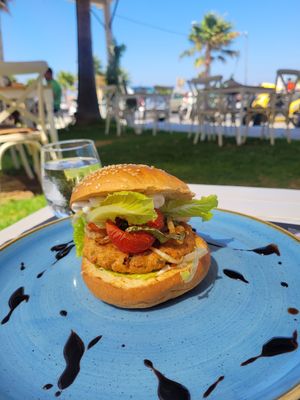 Vegan Vishburger 🥰 at Nissi Beach Cafe in Kos