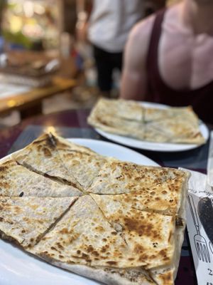 gǒzleme with aubergine  at Gozlemeci Sema in Fethiye