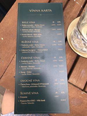 Carte at Artelier Cafe & Bar in Bratislava