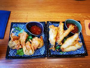 Appetizers ( Dumplings + fried mushrooms) at Sen Lüneburg in Lueneburg