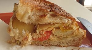 Potato, 'chicken' and pepper Ftira (Maltese sandwich) at Cafe Castille in Valletta