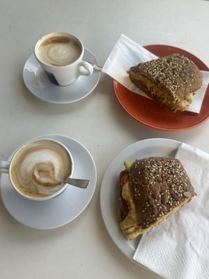Cappuccino with oatmilk and vegan sandwich   at Cafe Castille in Valletta