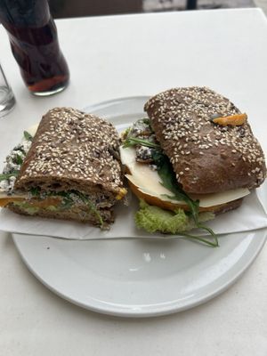 Super yummy sandwich with sweet potato and tofu truffle cream  at Cafe Castille in Valletta