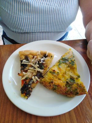 roasted vege quiche on the left, egg frittata on the right (not vegan) at Cafe Castille in Valletta