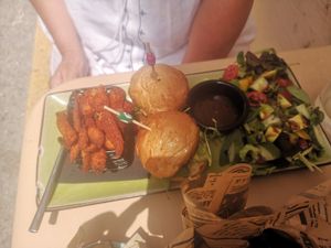 Beetroot sliders and sweet potato fries at Black Cat Café in Gozo