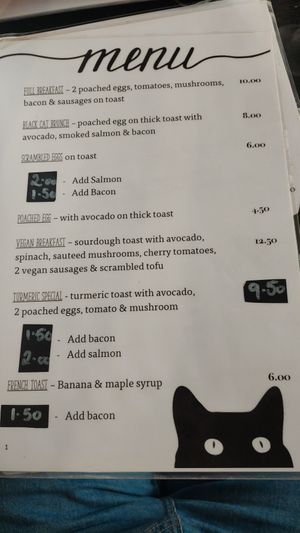 Menu at Black Cat Café in Gozo