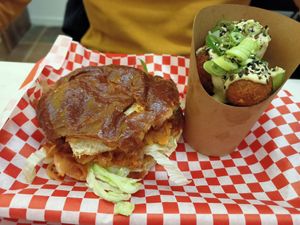 Korean fried and kimchi rice ball at Kitsune Burgers in Brussels