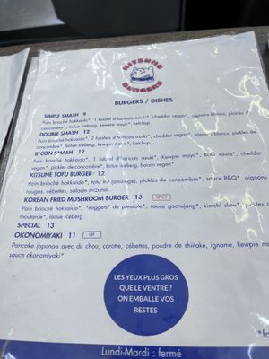 Menue  at Kitsune Burgers in Brussels