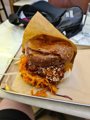 Spicy Korean burger at Kitsune Burgers in Brussels