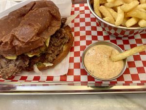 Double Smash Burger with Frites Classique and Sauce Relish   at Kitsune Burgers in Brussels