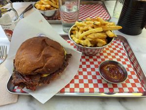 b*con smash burger with furikake fries at Kitsune Burgers in Brussels