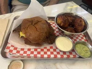 b*con smash w/corn fritters   at Kitsune Burgers in Brussels