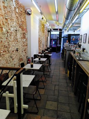 Eat-in space at Kitsune Burgers in Brussels