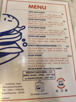 Menu September 2025 at Kitsune Burgers in Brussels
