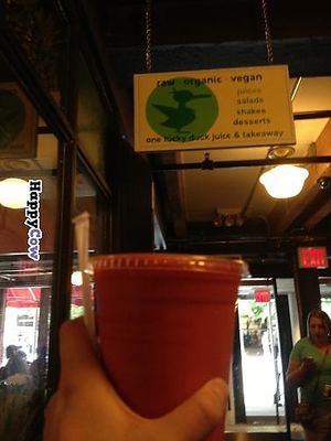 A juice from One Lucky Duck at One Lucky Duck Chelsea Market in New York City
