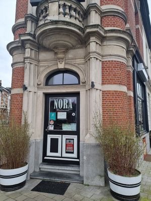 On the corner /entrance at Nora Indian in Antwerpen
