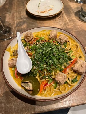 Sweet corn curry with tofu  at Gather in Jackson