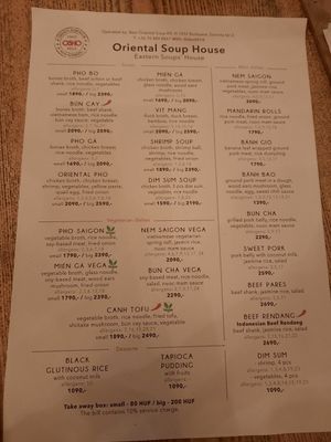 Menu at Oriental Soup House - Szervita tér in Budapest