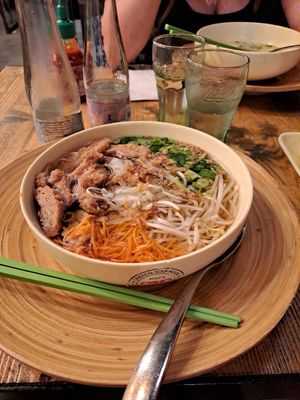 Vegan pho with lots of veggies and fried seitan at Oriental Soup House - Szervita tér in Budapest