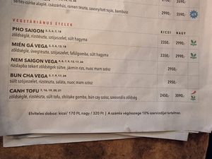 Vegetarian and vegan menu at Oriental Soup House - Szervita tér in Budapest