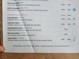 Menu at Oriental Soup House - Szervita tér in Budapest