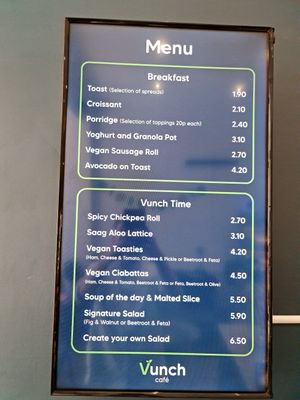 Menu at Vunch in Bromley