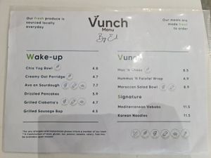Menu as of December at Vunch in Bromley