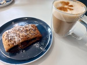 Pain au chocolat and spiced latte at Vunch in Bromley