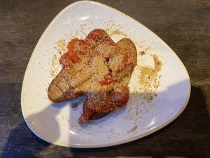Bruschetta topped with tomatoes and crumb at The Golden Mile in Bridgend