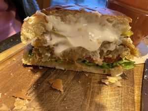 Burger with lots of vegan mayo!  at The Golden Mile in Bridgend