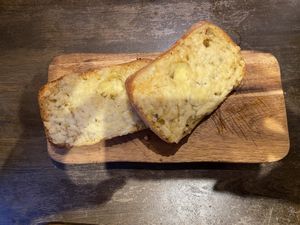 Star of the show - cheesy garlic bread. Possibly the best in the world!!  at The Golden Mile in Bridgend