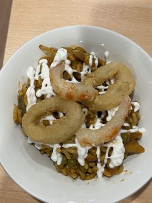 Fiduea Marinera (Seafood Fiduea) on a bed of noodles   at A Flama in Zaragoza