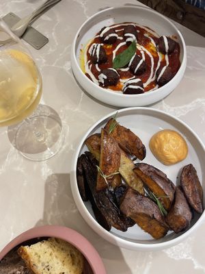 Meatballs and patata & patata  at Linfa in Milan