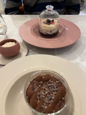Gourmet glass (lemon and berry crumble, switched with my husband because I liked it so much), almond ice cream scoop (yummy), Tiramisu (alcohol a little strong for me)  at Linfa in Milan