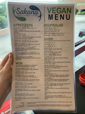 Full vegan menu :) at Sakana in Rocky River