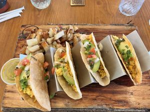 Vegan mung bean tacos with home fries  at J's Diner in Hagerstown