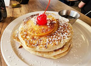 Pineapple upside down pancakes that are gluten-free and vegan! #Veganuary at J's Diner in Hagerstown