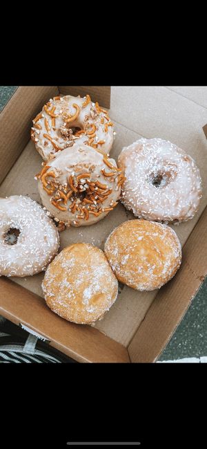 PB crunch, pina colada & passion fruit curd 🍩  at Sasparella Vegan Deli + Donut Delivery in Falmouth