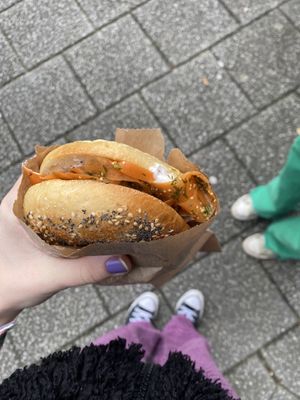 Vegan salmon and cream cheese bagel 🥯   at Sasparella Vegan Deli + Donut Delivery in Falmouth