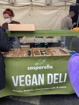The Sasparella stall at the Falmouth market on Saturdays!   at Sasparella Vegan Deli + Donut Delivery in Falmouth