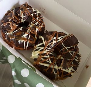 Vegan chocolate and hazelnut donuts 🍩  at Sasparella Vegan Deli + Donut Delivery in Falmouth