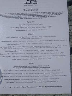Menu as of June 2021 at The Royal Oak in New Ash Green
