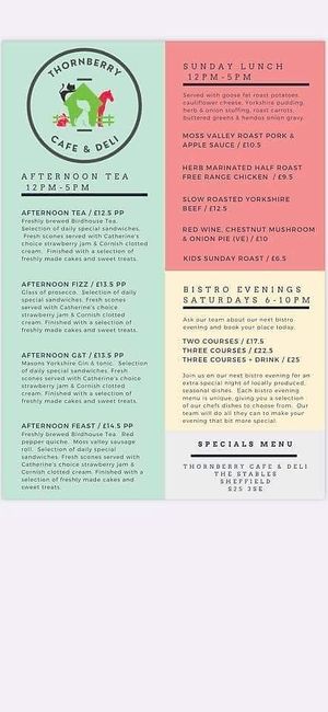 Menu at Thornberry Cafe & Deli in North Aston