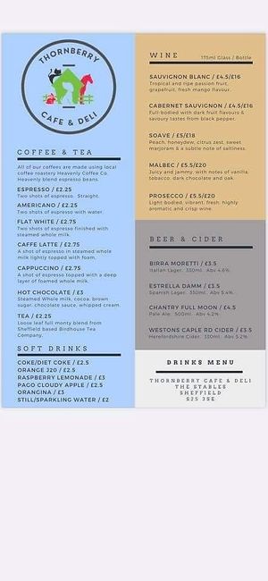 Menu at Thornberry Cafe & Deli in North Aston