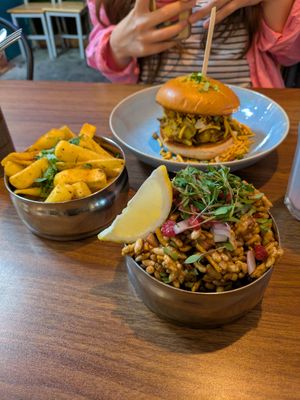 Bombay masala aloo, masala chips, bhel puri at The Chakra Lounge in Sheffield