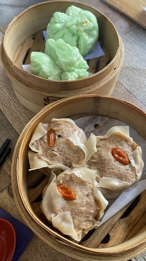 Vegan BBQ pork buns & vegan siu mai  at Iron Teapot Dim Sum in Culver City