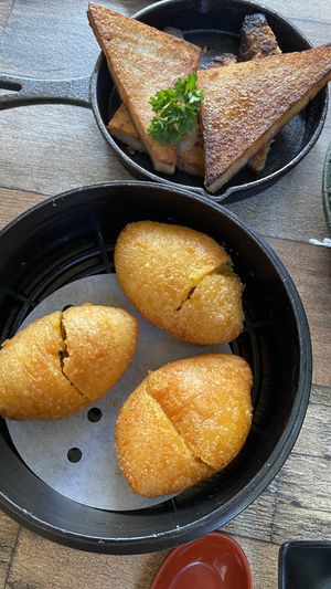 Vegan turnip cakes & vegan ham sui gok fried rice mochi   at Iron Teapot Dim Sum in Culver City